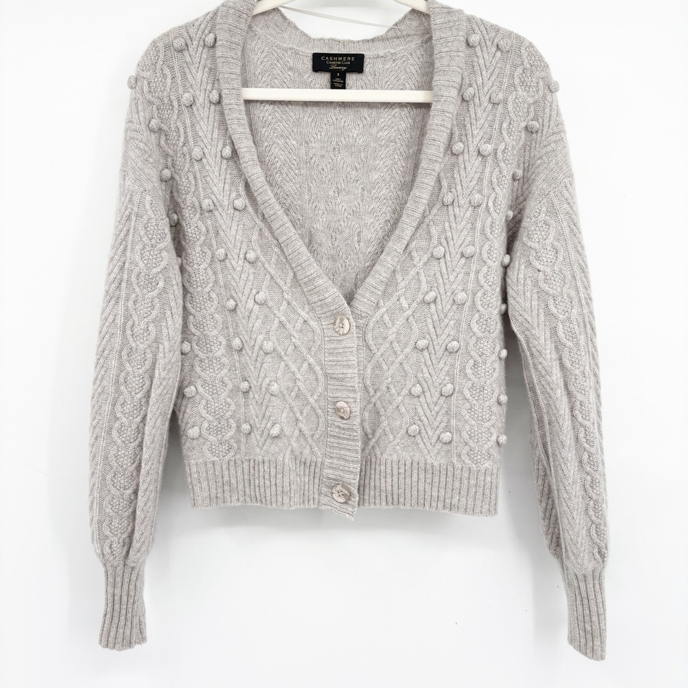 Charter Club Womens Cashmere Cable Knit Bobble Coquette Cardigan Sweater Grey S